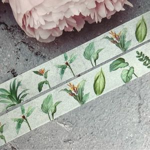 Watercolor Green Plants, Rowan, Lilly, Palm, Monstera Plants, Washi Tape, 1 Roll